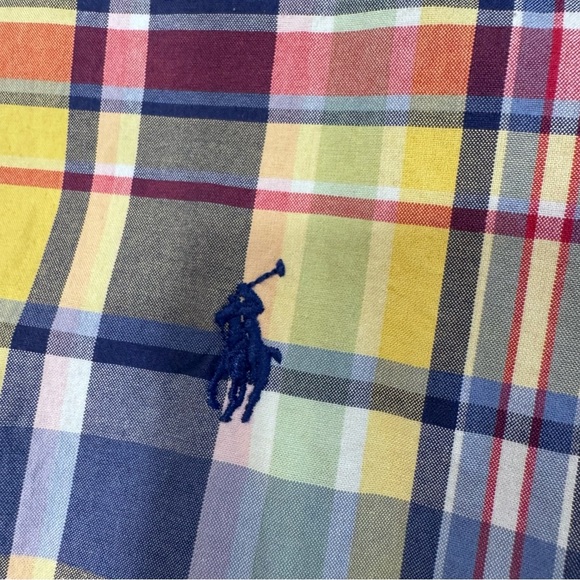 Men's Ralph Lauren Classic Fit Striped Plaid Oxford Shirt Blue Large - Picture 6 of 11